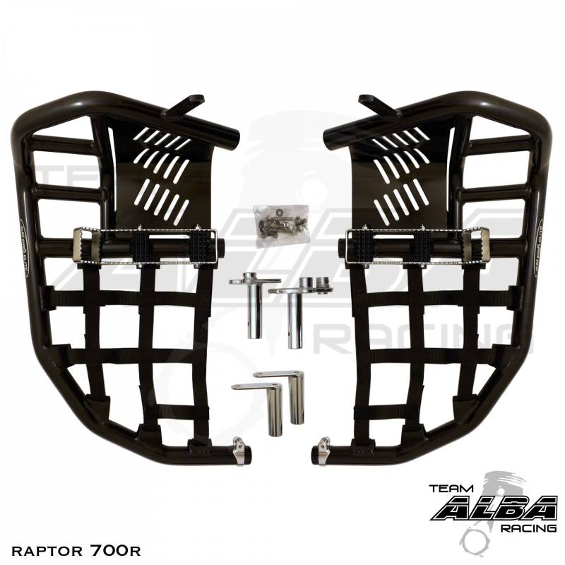 Aluminium Side Step Black Compatible with All Raptor 700 Models and Years Black Side Step with Black Webbing nets